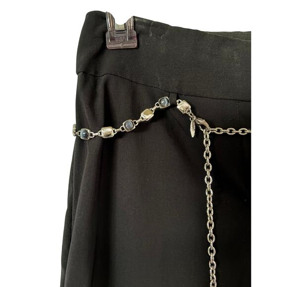 Cache Navy Pant with Metal Chain Enamel Belt Stretch 2" Waist Band Flare Leg - Picture 3 of 6